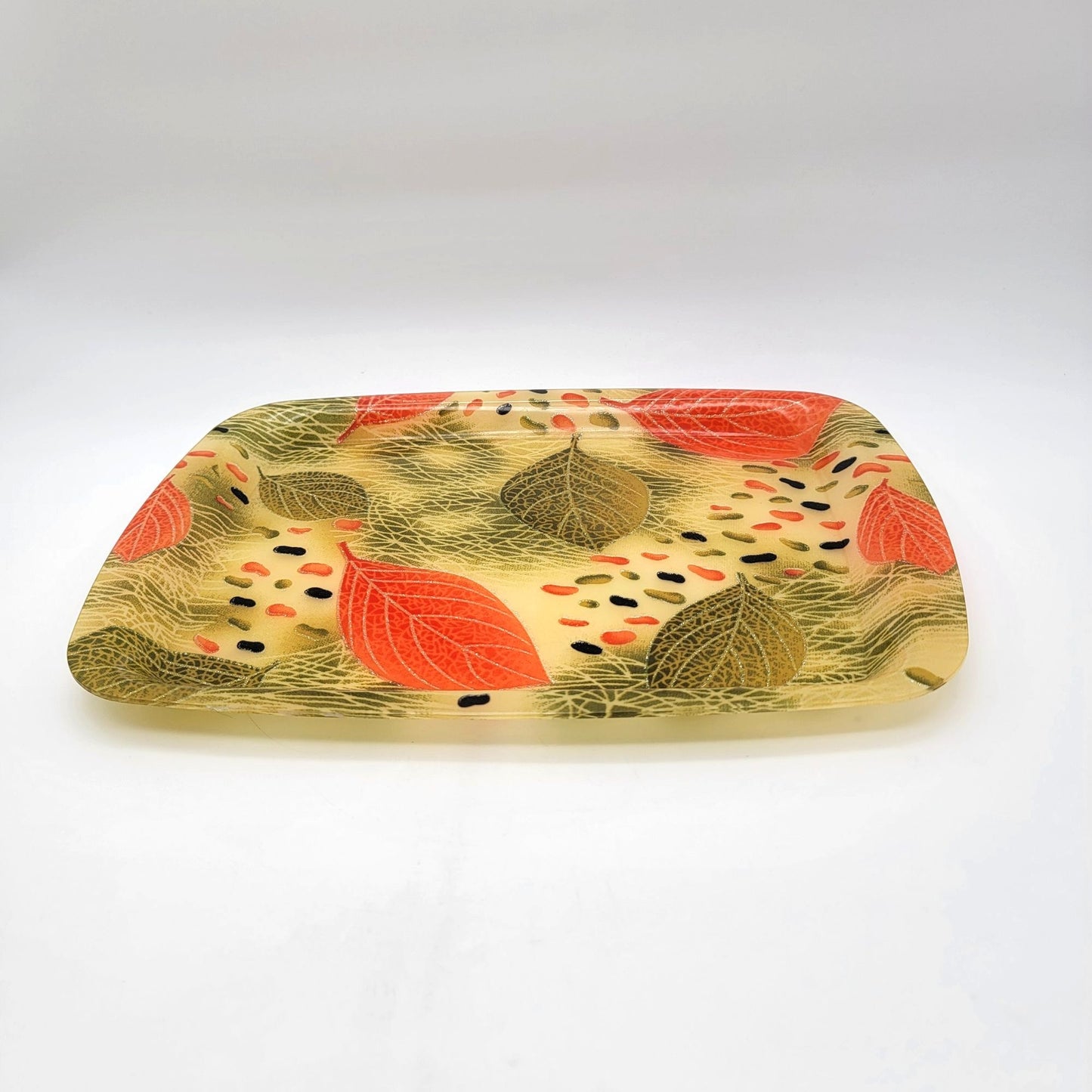 Vintage Fiberglass Serving Tray With Autumn Leaves