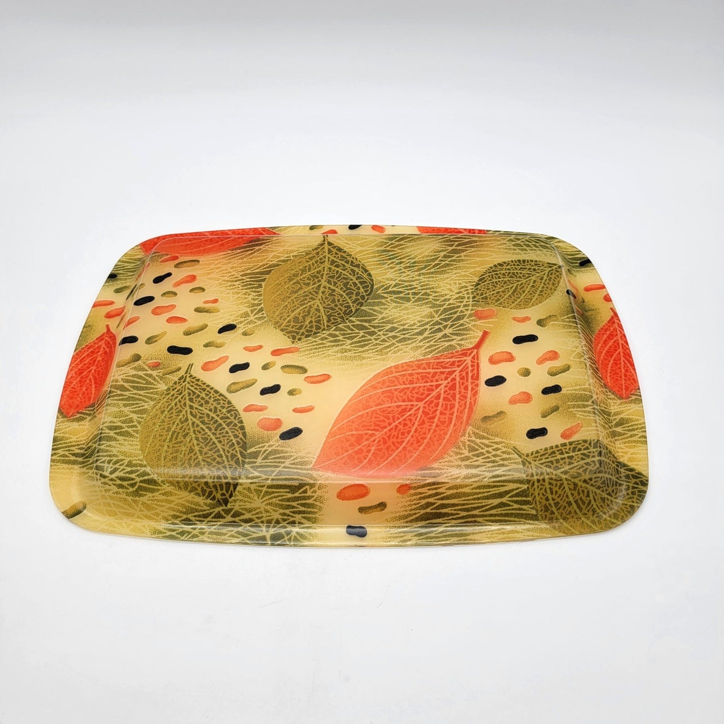 Vintage Fiberglass Serving Tray With Autumn Leaves