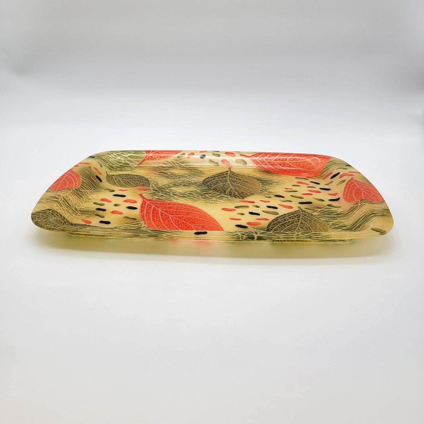Vintage Fiberglass Serving Tray With Autumn Leaves