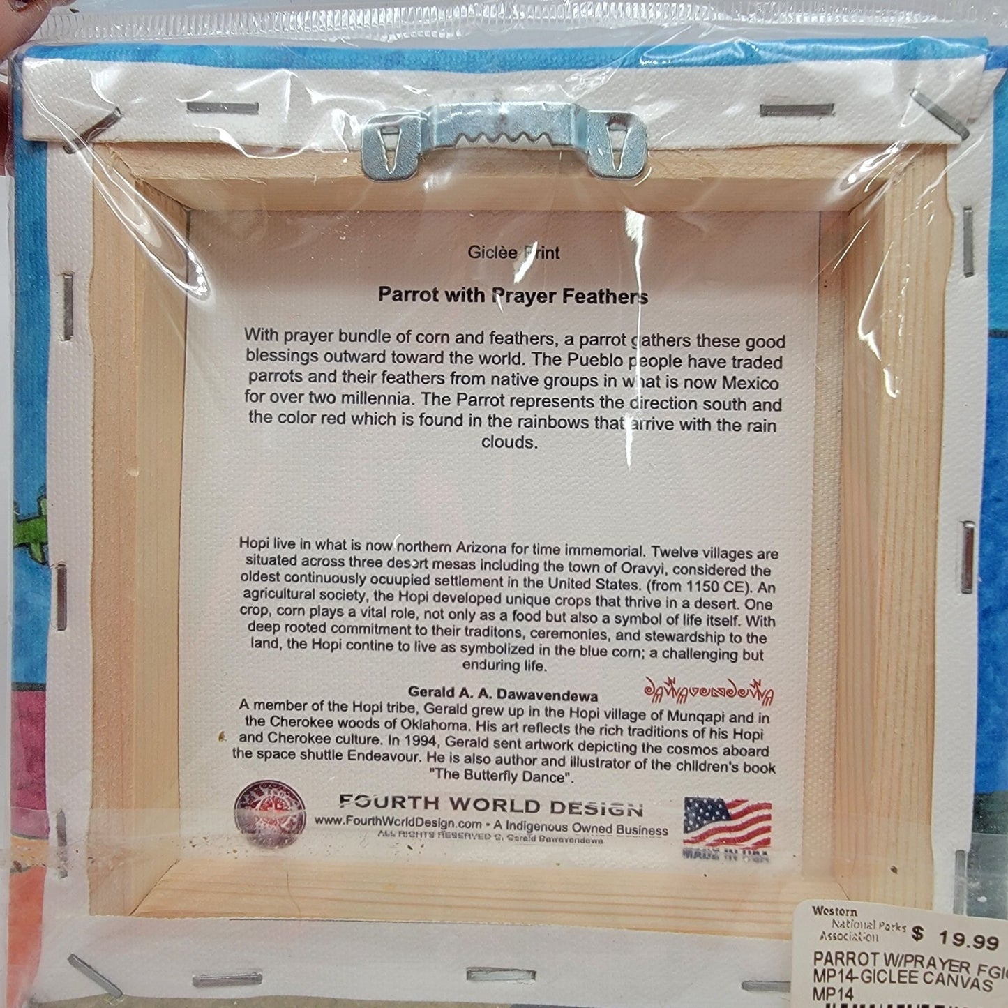 Hopi Artist Gerald A.A. Daawavendewa "Parrot With Prayer Feathers" Giclee Canvas Wall Art