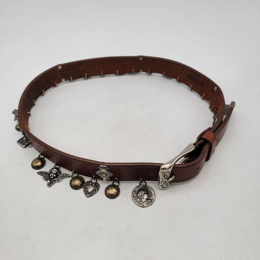 Vintage 1993 Brighton Brown Leather Charm Belt