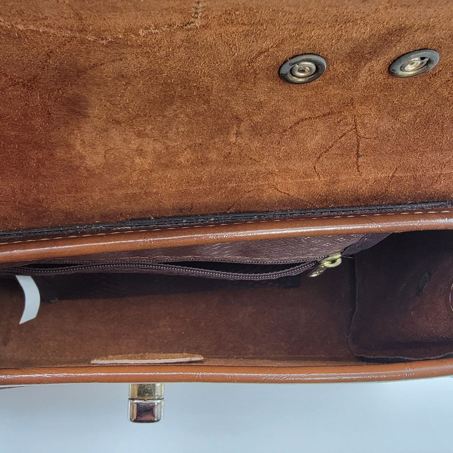 Vintage Tooled Leather Satchel Purse Egyptian Hieroglyphics Motifs Brown