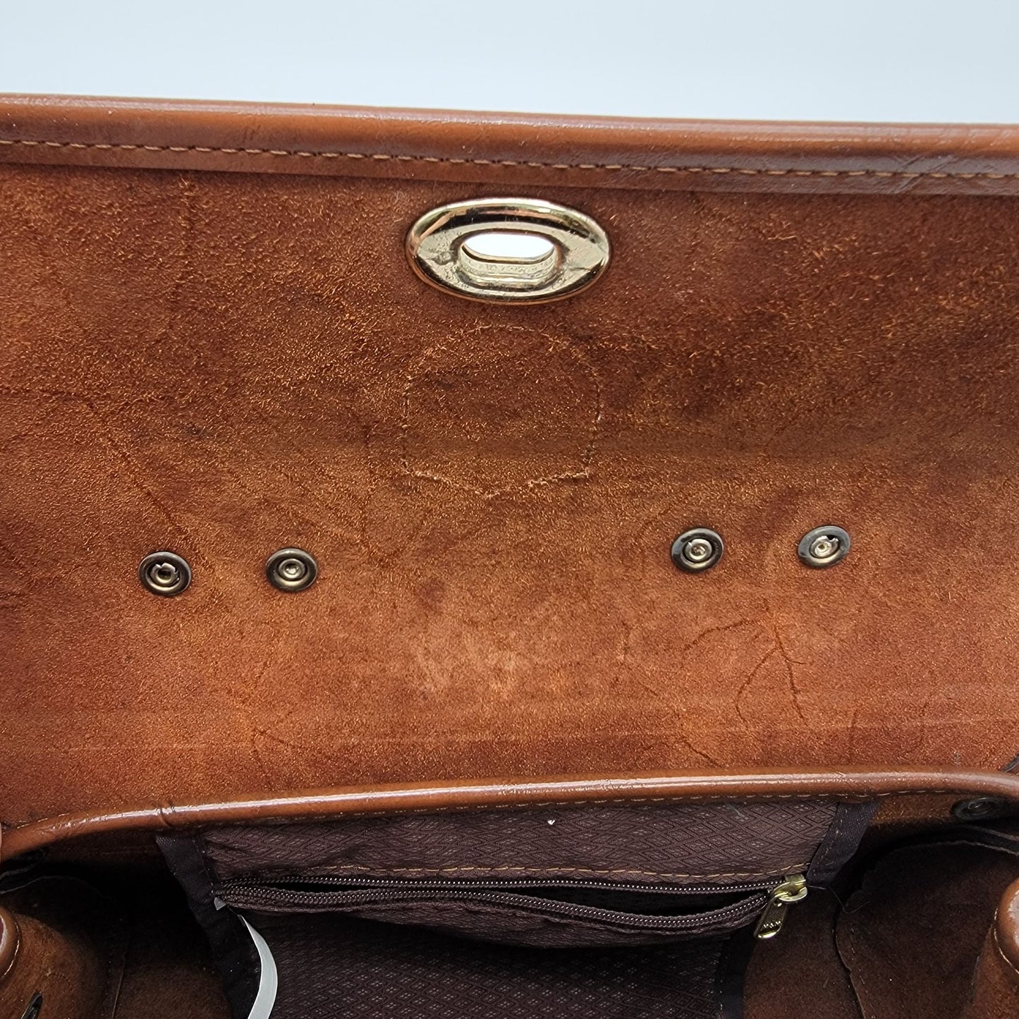 Vintage Tooled Leather Satchel Purse Egyptian Hieroglyphics Motifs Brown