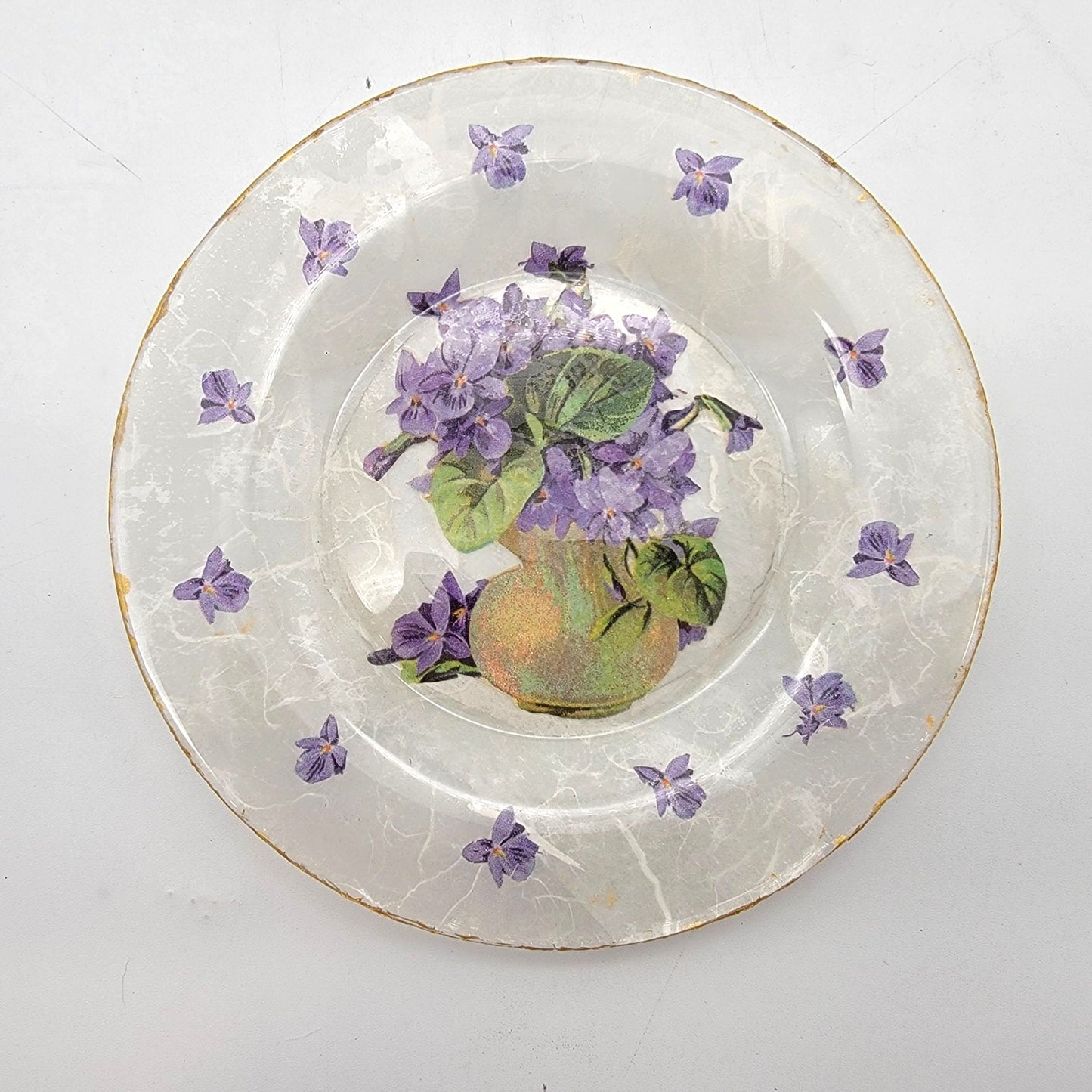 Purple Violets Decoupage Glass Plate