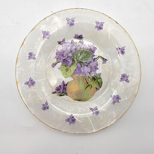 Purple Violets Decoupage Glass Plate
