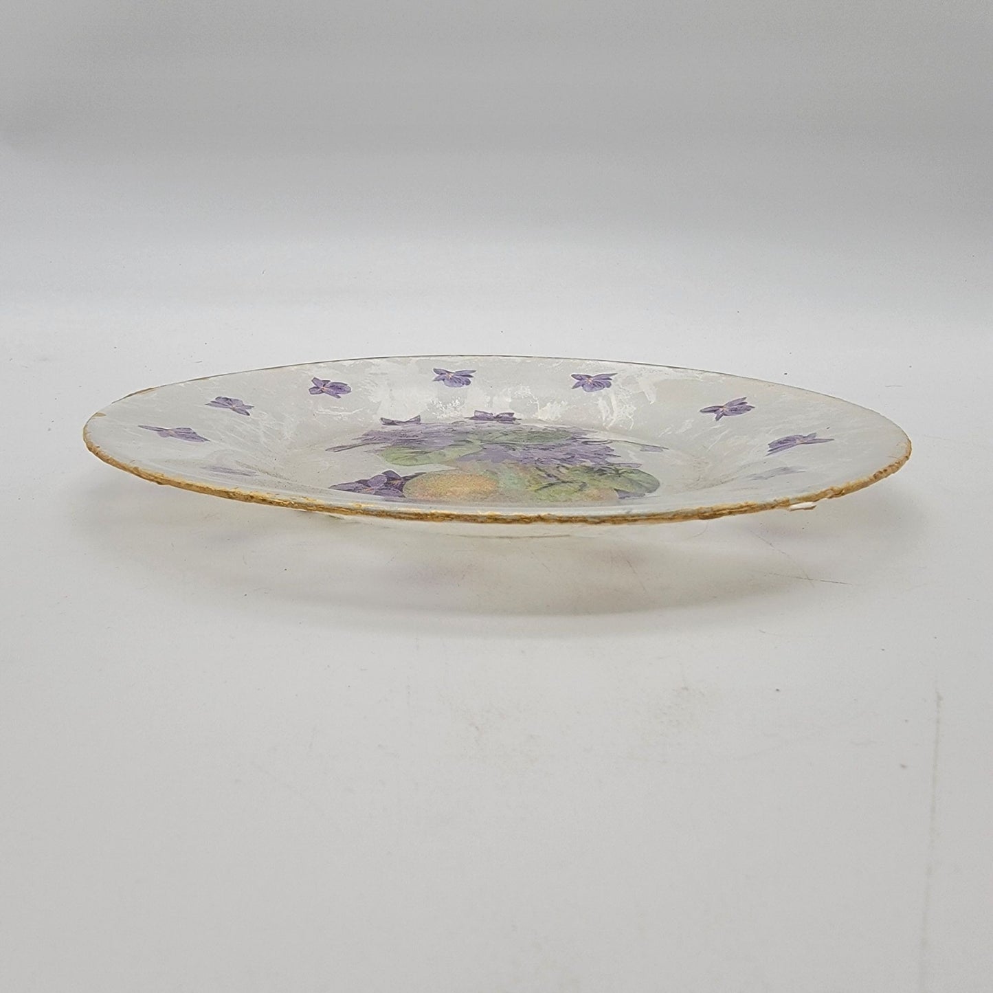 Purple Violets Decoupage Glass Plate
