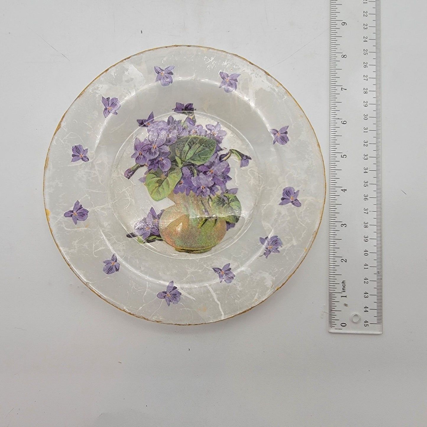 Purple Violets Decoupage Glass Plate