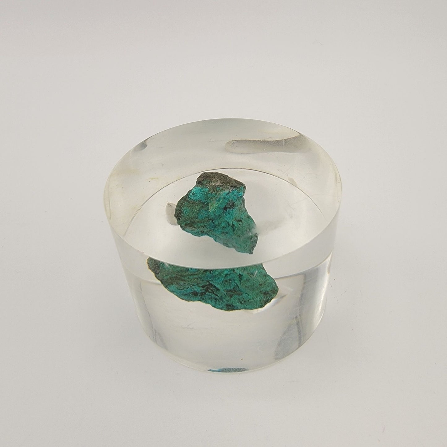 Mid-Century Lucite Paperweight With Encased Copper Fragment