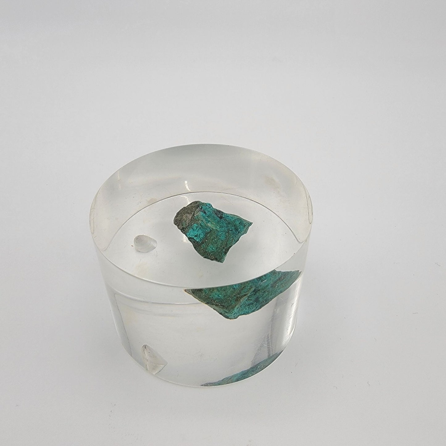 Mid-Century Lucite Paperweight With Encased Copper Fragment