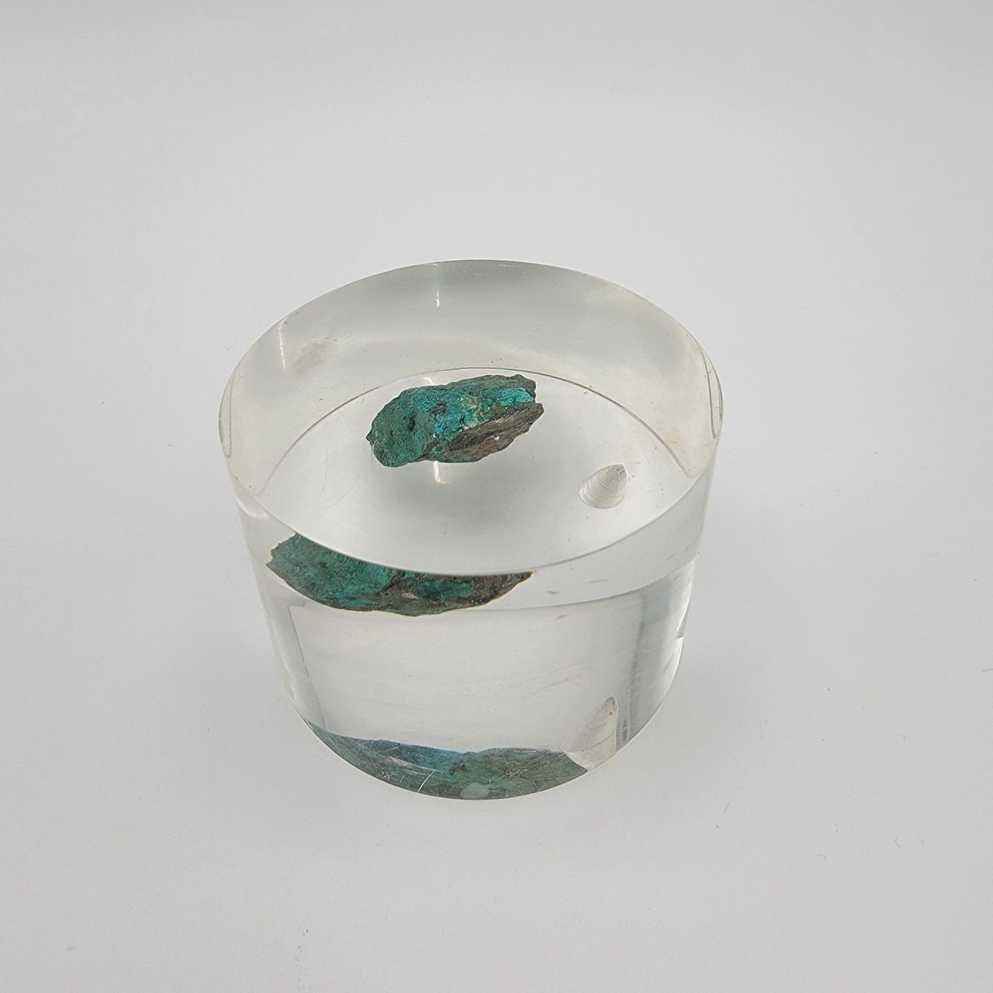 Mid-Century Lucite Paperweight With Encased Copper Fragment