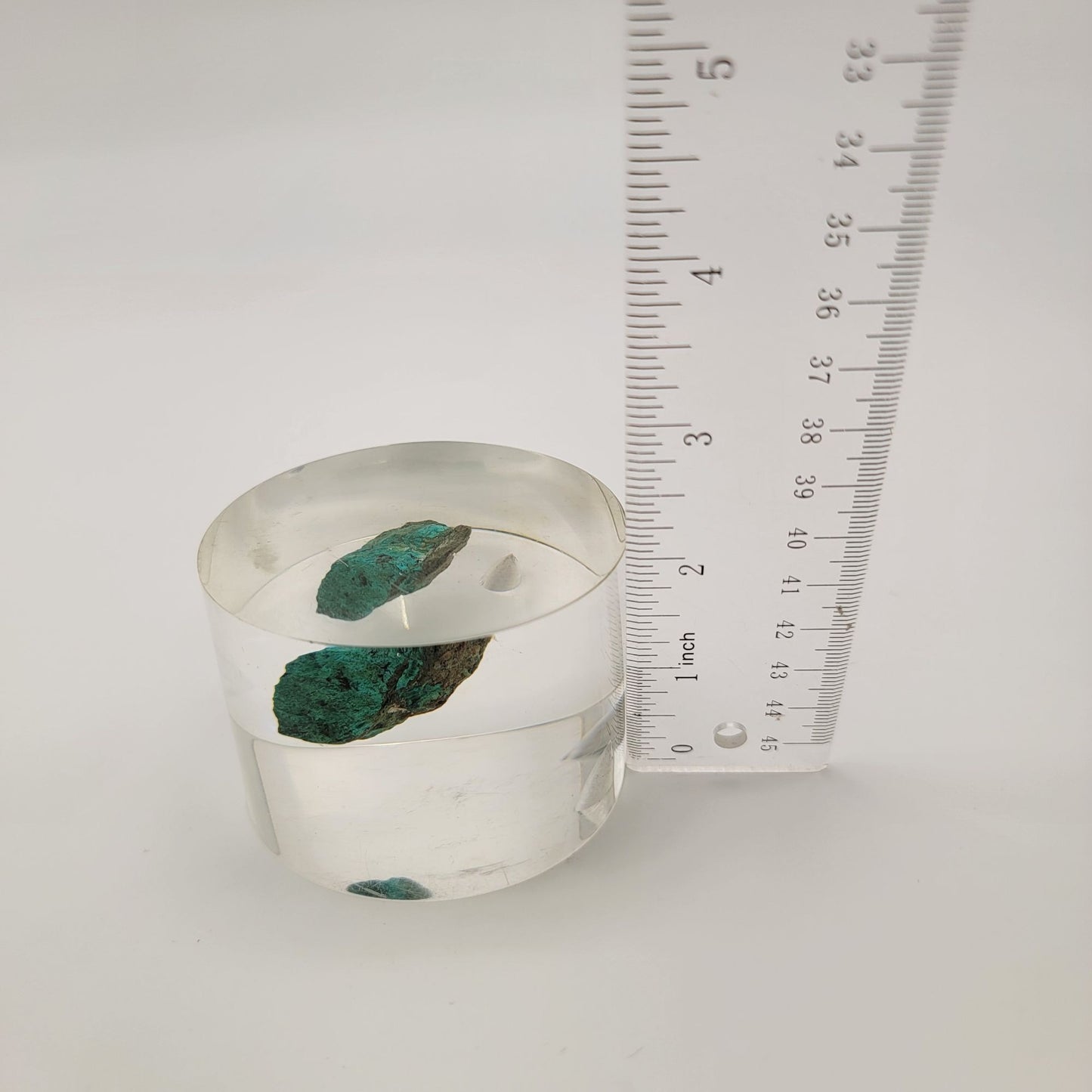 Mid-Century Lucite Paperweight With Encased Copper Fragment