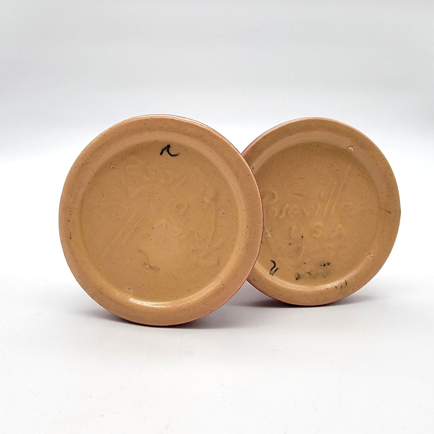 Roseville Pottery Snowberry Dusty Rose Candle Holders