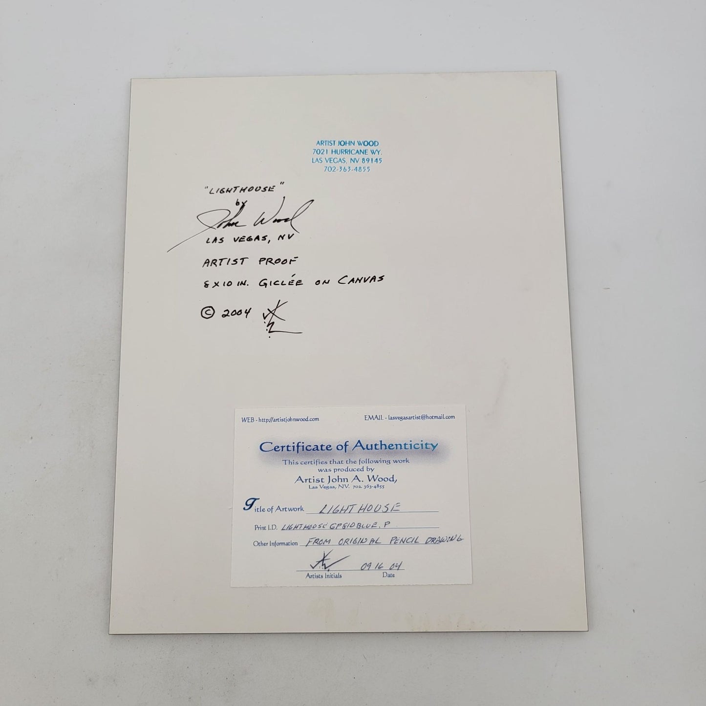 "Lighthouse" Artists Proof 8x10 Giclee Print On Canvas By John A. Wood With COA 2004