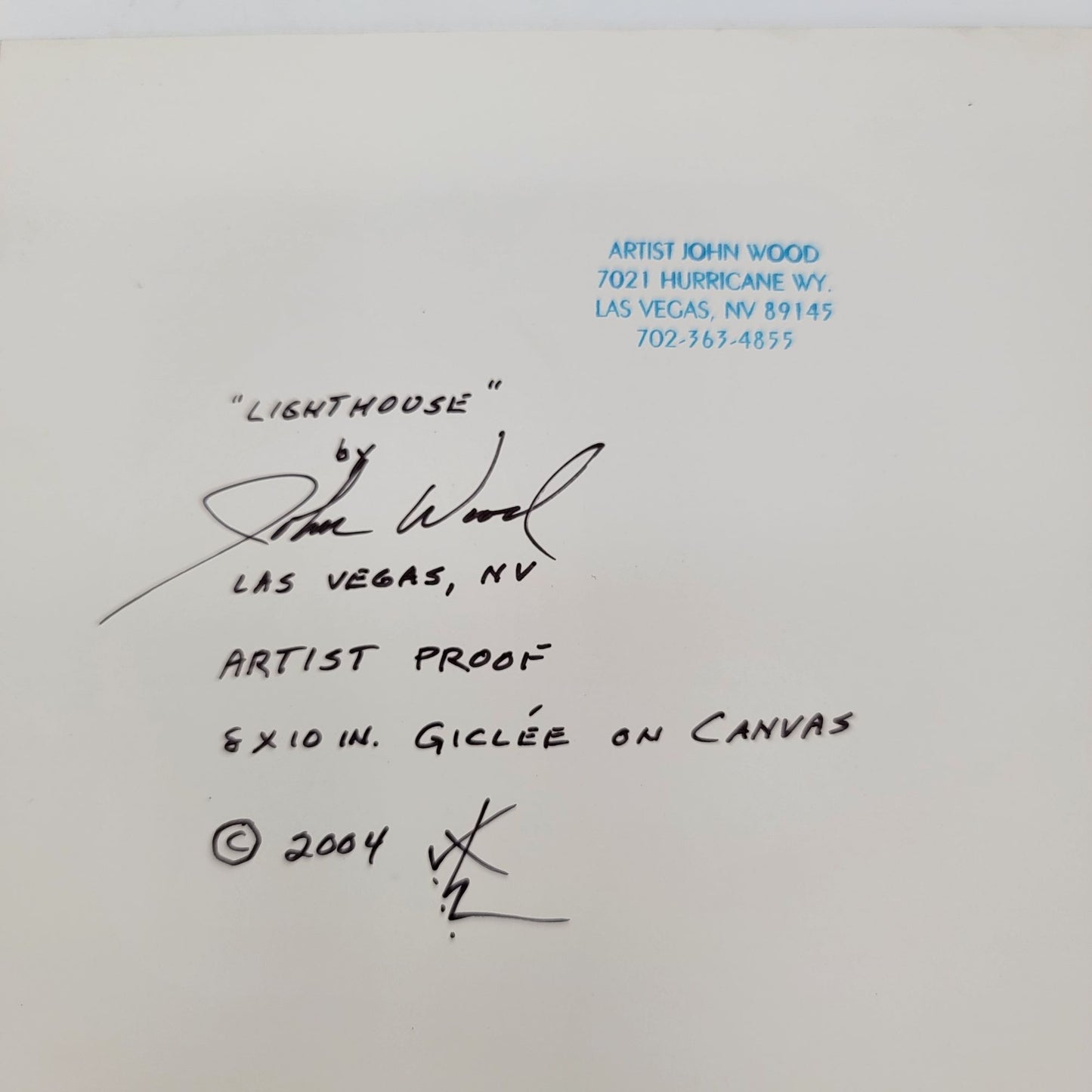 "Lighthouse" Artists Proof 8x10 Giclee Print On Canvas By John A. Wood With COA 2004