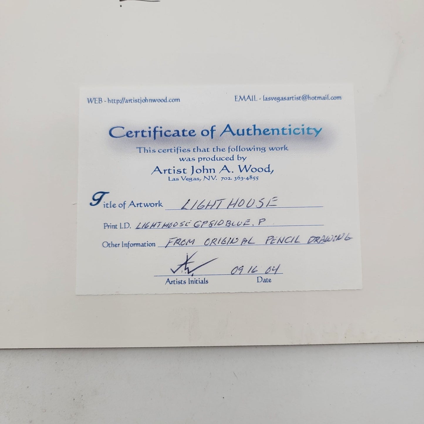 "Lighthouse" Artists Proof 8x10 Giclee Print On Canvas By John A. Wood With COA 2004