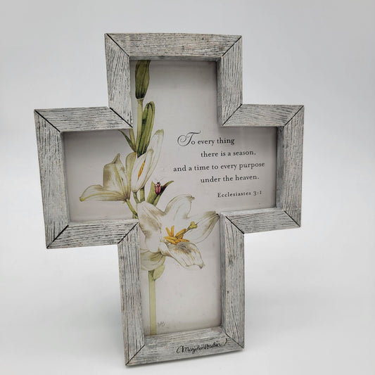 Rustic Cross Picture Frame With Lily & Ecclesiastes 3:1