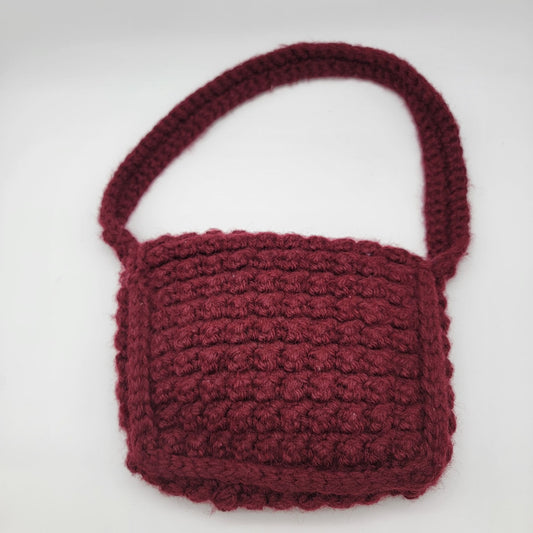 Hand Crocheted Chunky Burgundy Bobble Stitch Purse