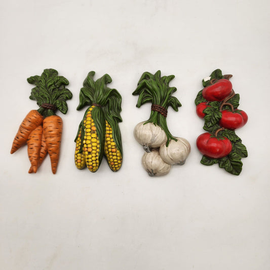 Set Of 4 Vintage Chalkware Vegetable Bunches Wall Decor