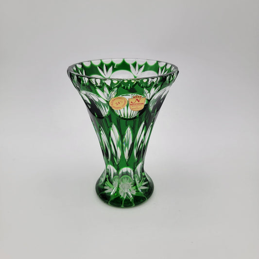 Nachtmann Bavarian Bleikristall 24% Lead Crystal Green Cut to Clear Glass Vase