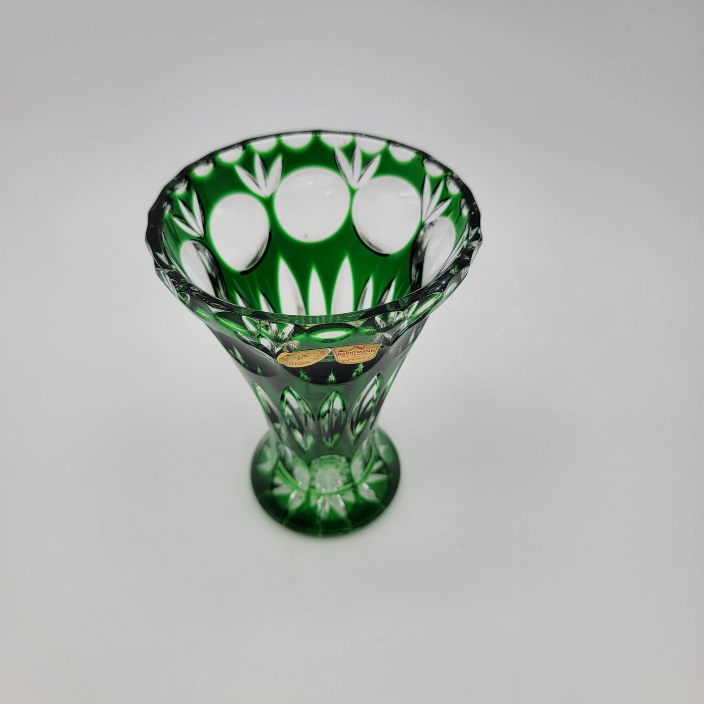 Nachtmann Bavarian Bleikristall 24% Lead Crystal Green Cut to Clear Glass Vase