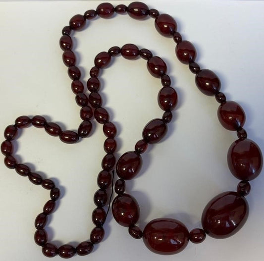 Art Deco Faturan Cherry Amber Bakelite Bead Necklace