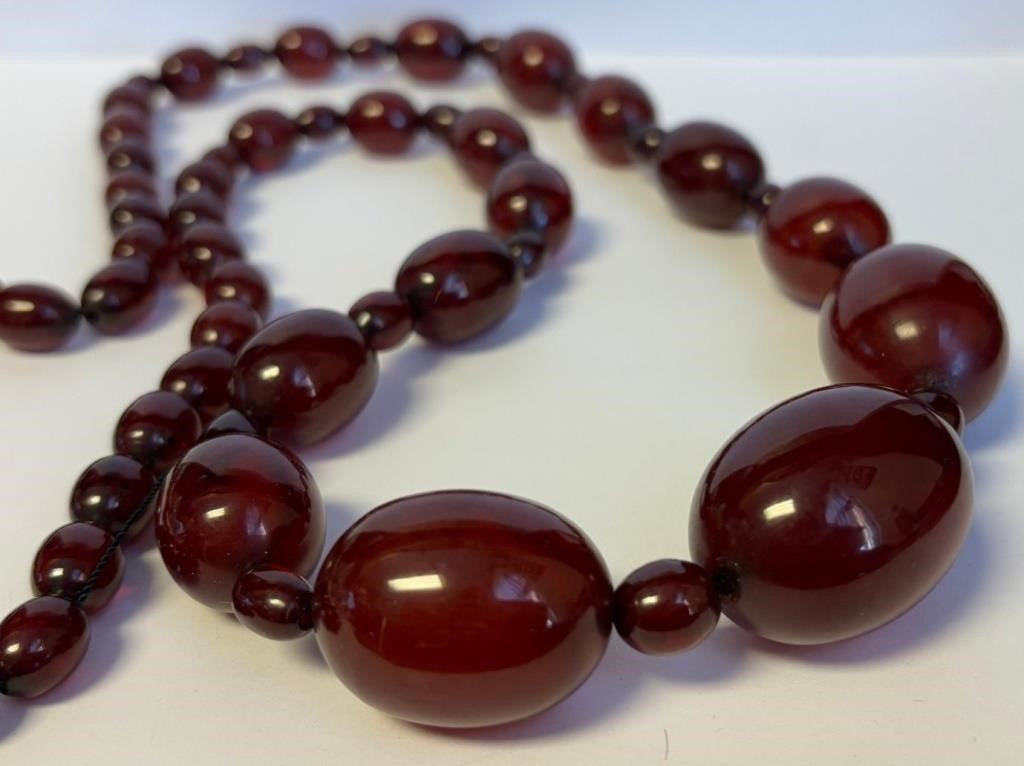 Art Deco Faturan Cherry Amber Bakelite Bead Necklace