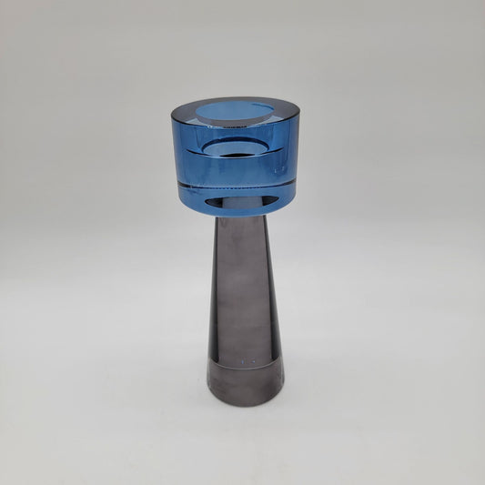 Scandinavian Pop Art Glass Candle Holder Blue & Smoky Gray