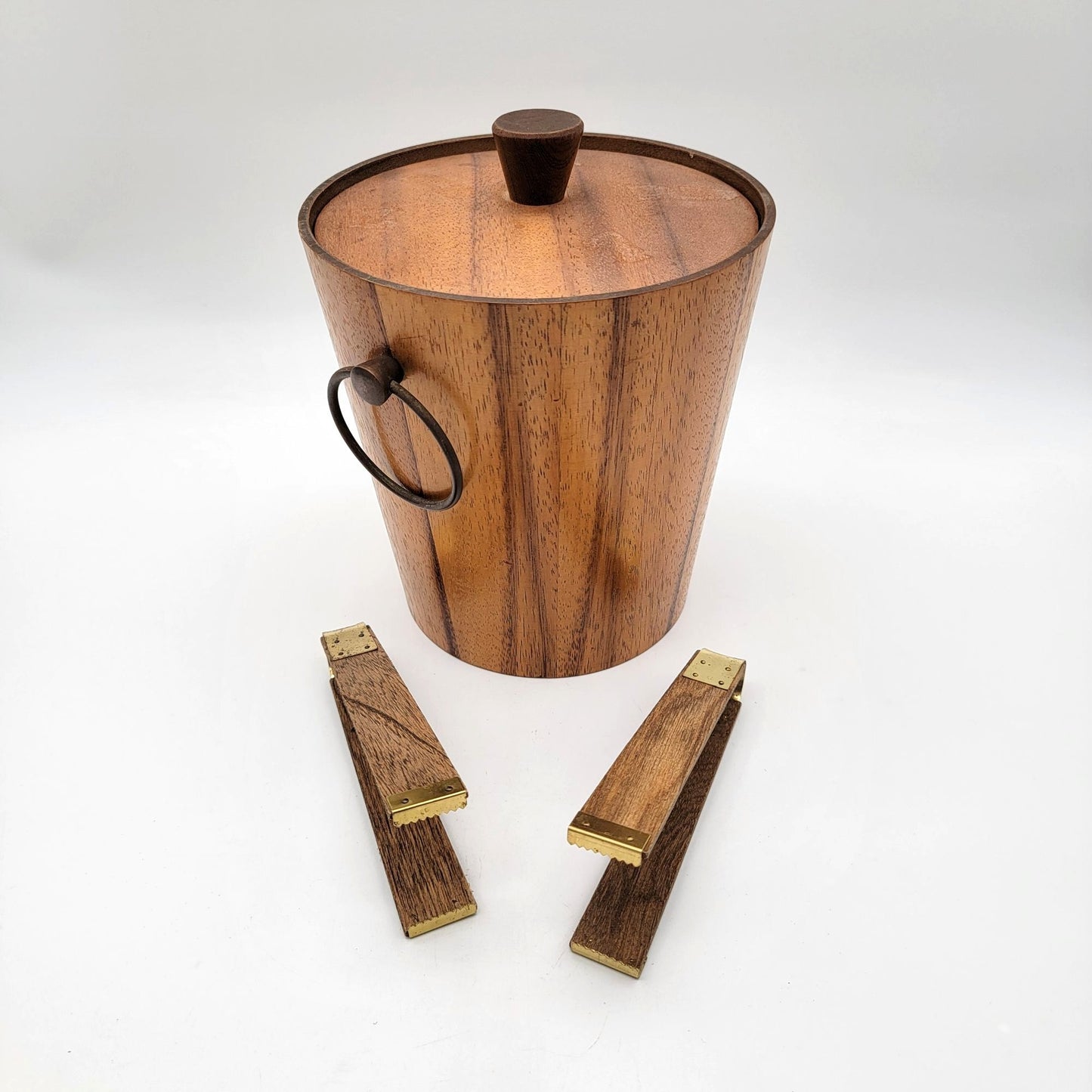 Mid Century Teak Wood Ice Bucket With Matching Tongs