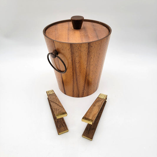 Mid Century Teak Wood Ice Bucket With Matching Tongs