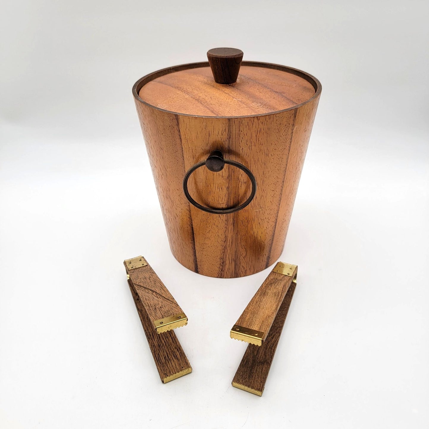 Mid Century Teak Wood Ice Bucket With Matching Tongs