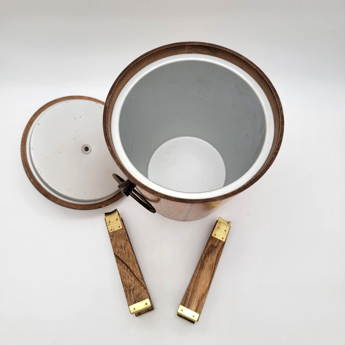 Mid Century Teak Wood Ice Bucket With Matching Tongs