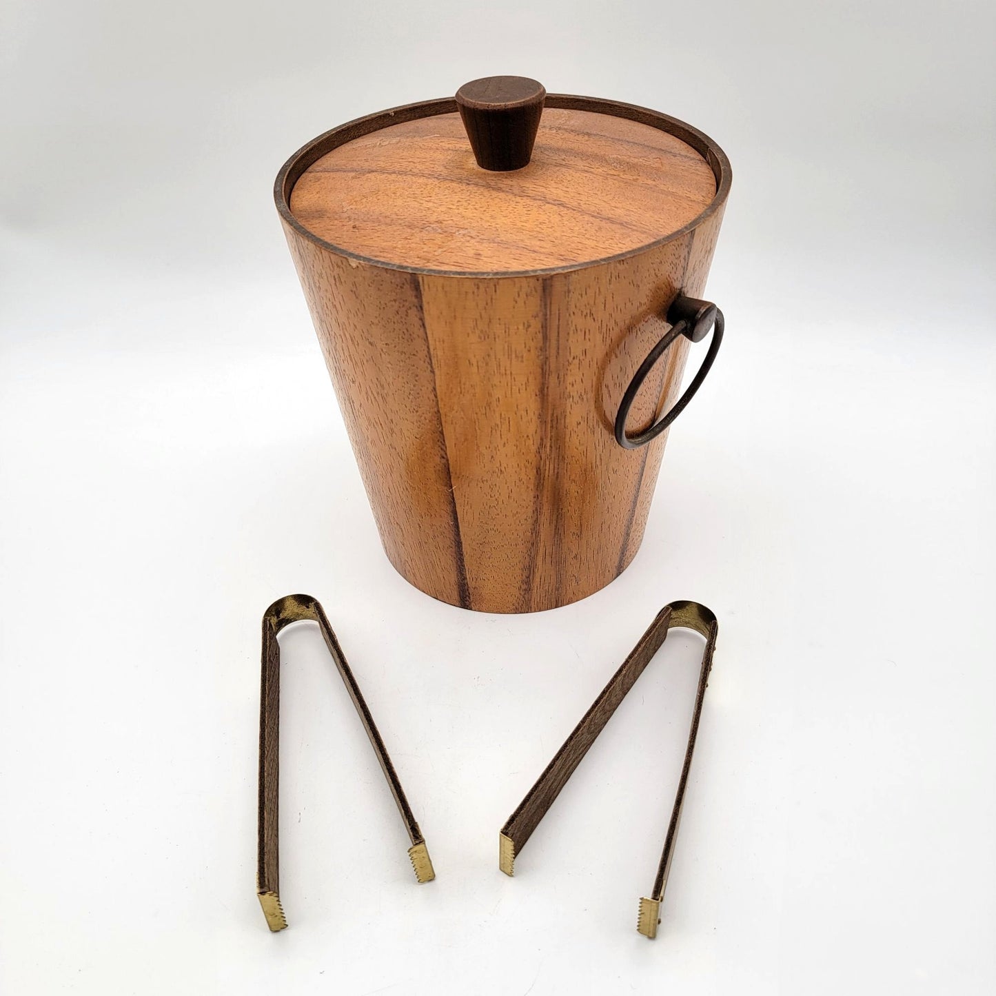 Mid Century Teak Wood Ice Bucket With Matching Tongs