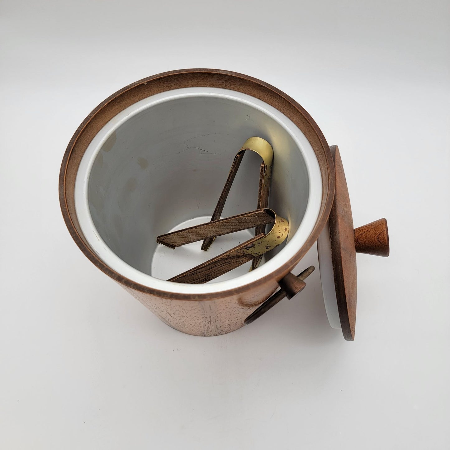 Mid Century Teak Wood Ice Bucket With Matching Tongs
