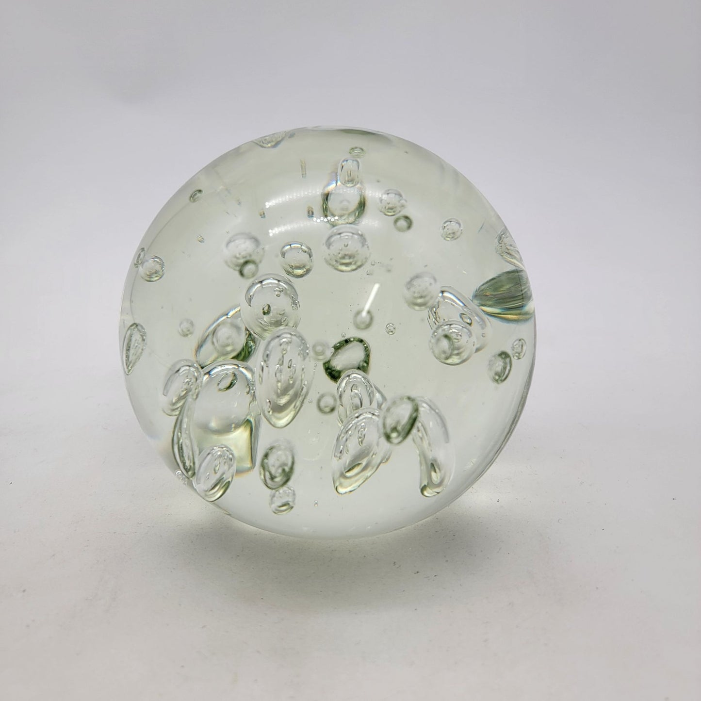 Light Green Controlled Bubbles Art Glass Paperweight