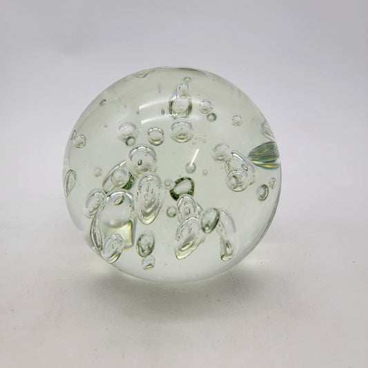 Light Green Controlled Bubbles Art Glass Paperweight