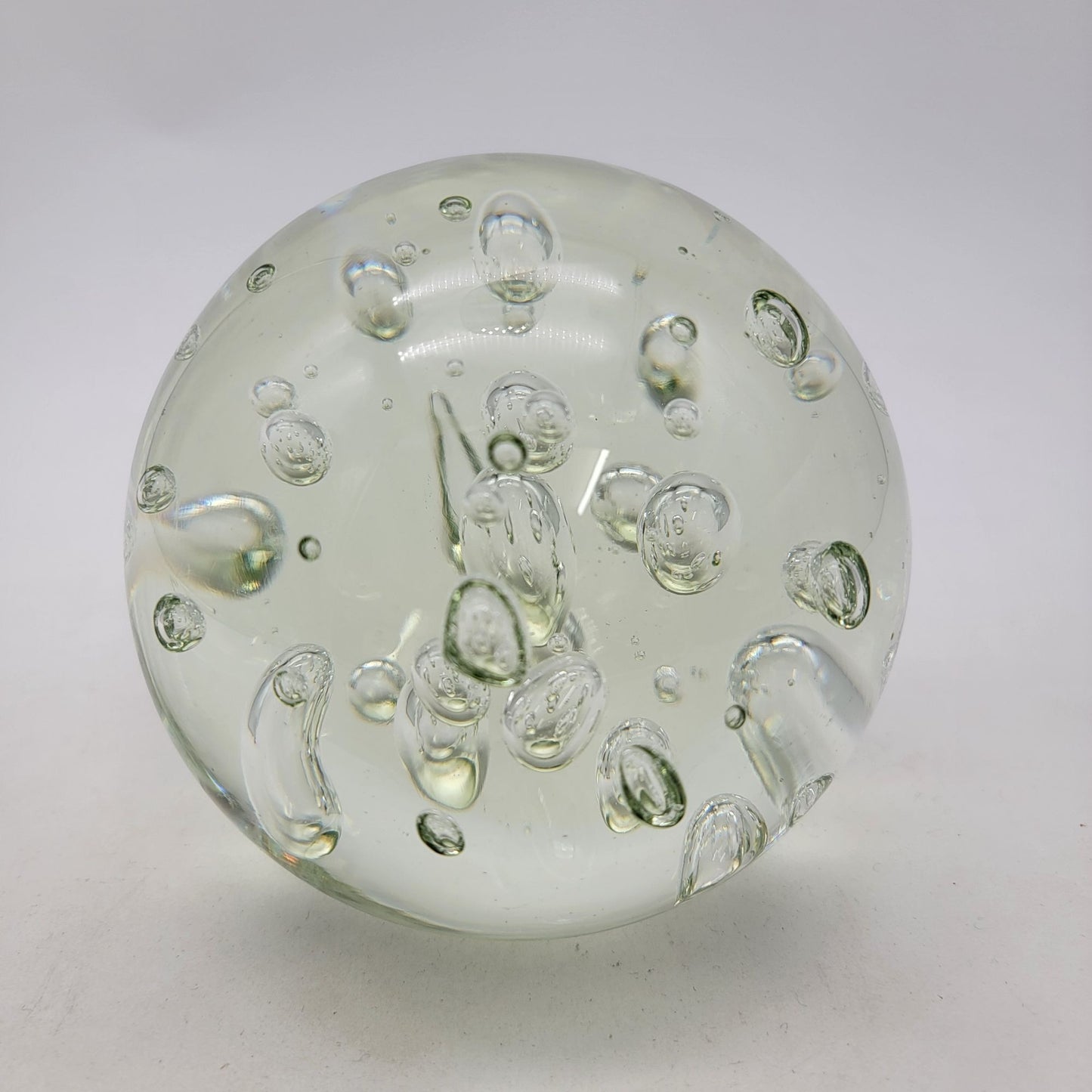 Light Green Controlled Bubbles Art Glass Paperweight