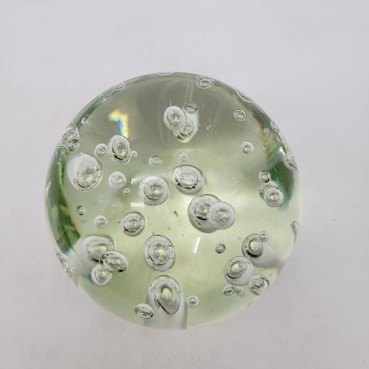 Light Green Controlled Bubbles Art Glass Paperweight