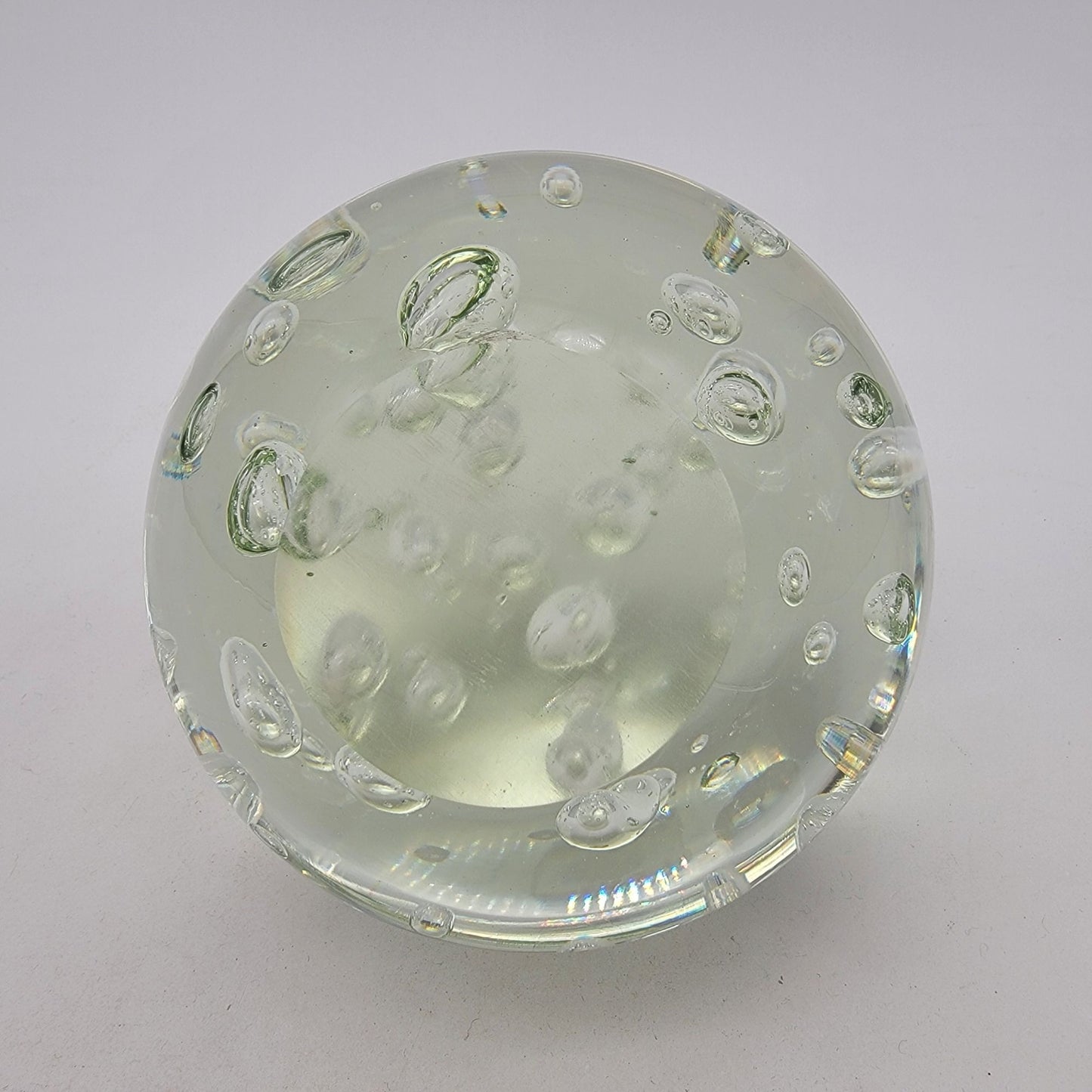 Light Green Controlled Bubbles Art Glass Paperweight
