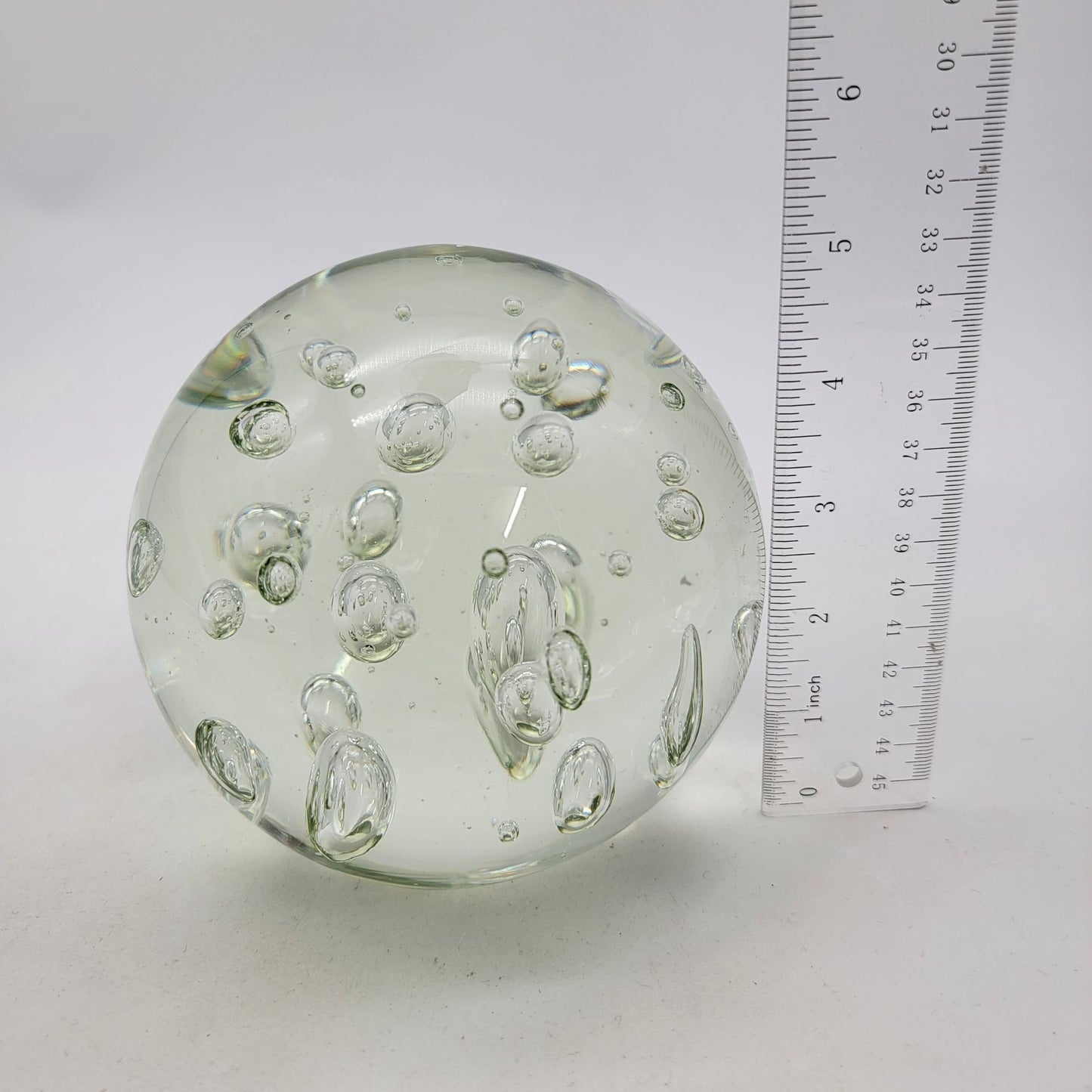 Light Green Controlled Bubbles Art Glass Paperweight