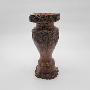 Vintage Hand-Carved Chrysanthemum Burl Wood Candle Holder