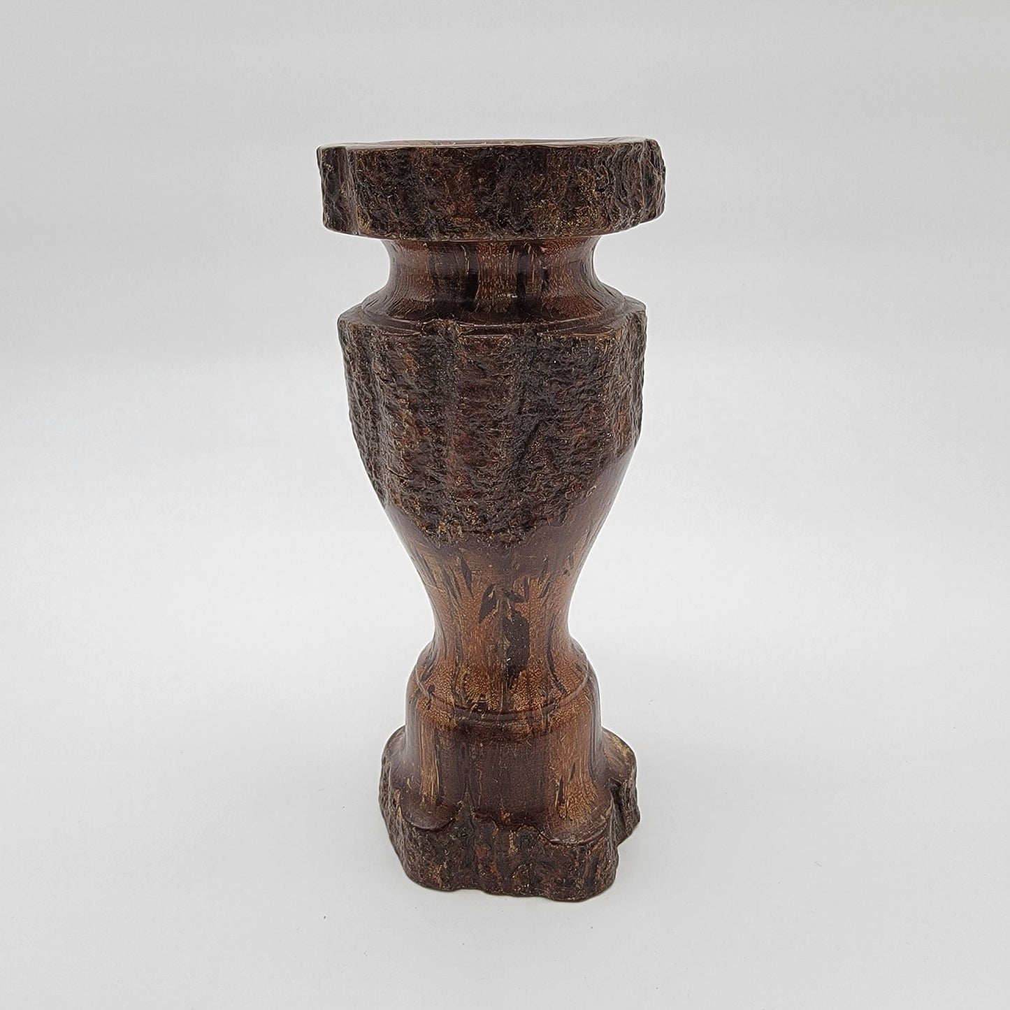 Vintage Hand-Carved Chrysanthemum Burl Wood Candle Holder