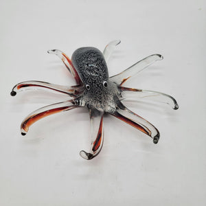 Hand-Blown Octopus Art Glass Figurine Silver Aventurine