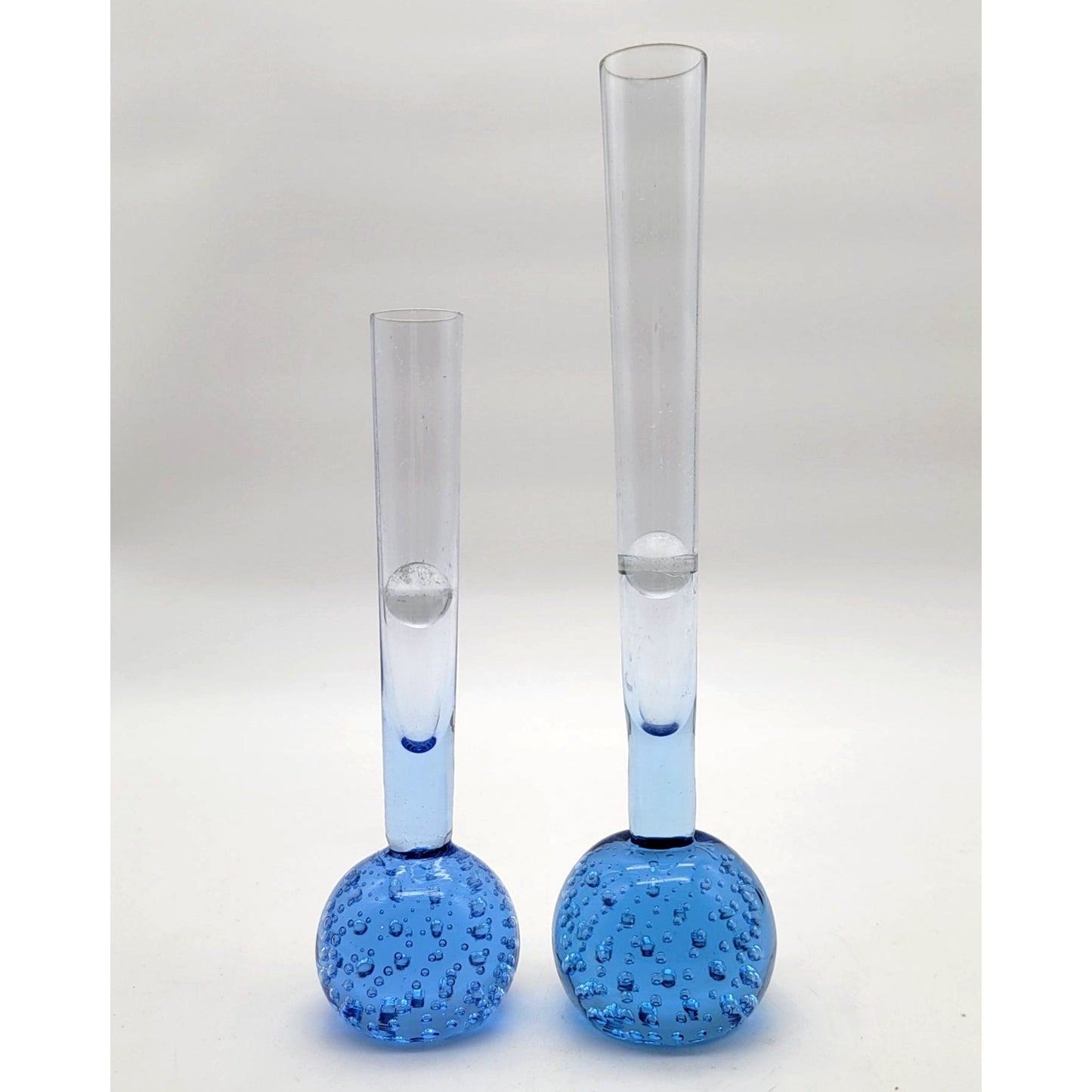 Pair of Kosta Of Sweden Controlled Bubble Blue Glass Vases
