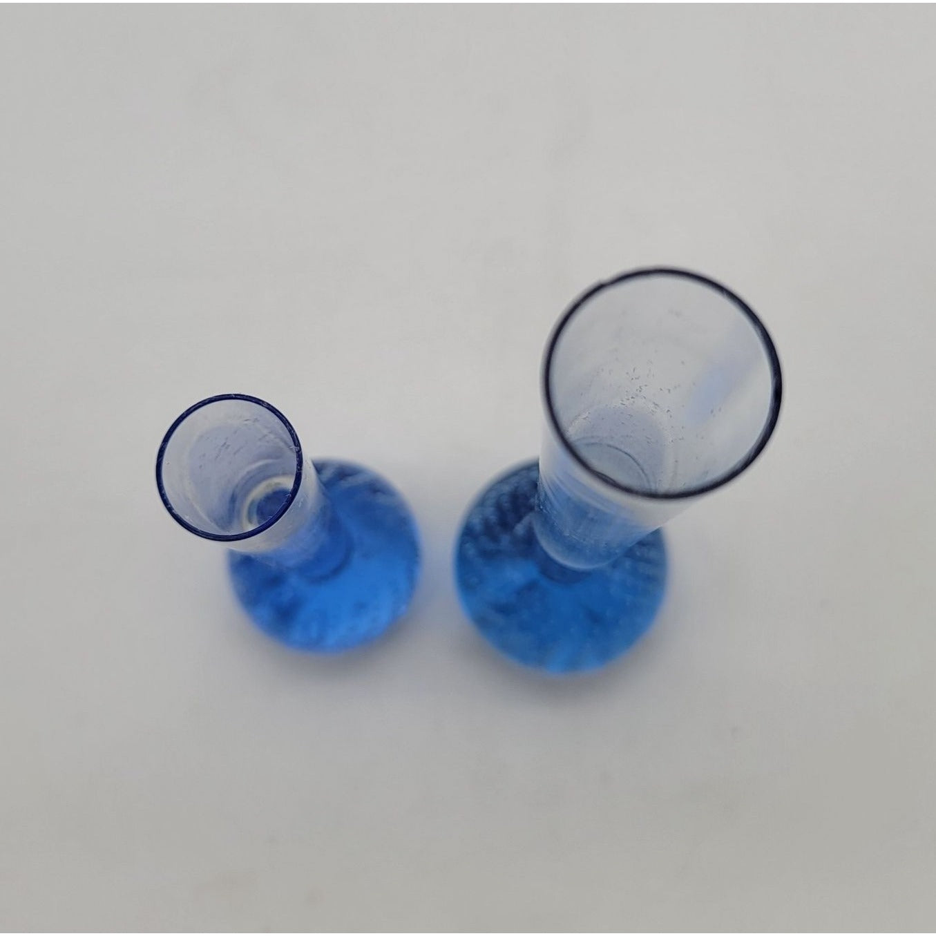 Pair of Kosta Of Sweden Controlled Bubble Blue Glass Vases