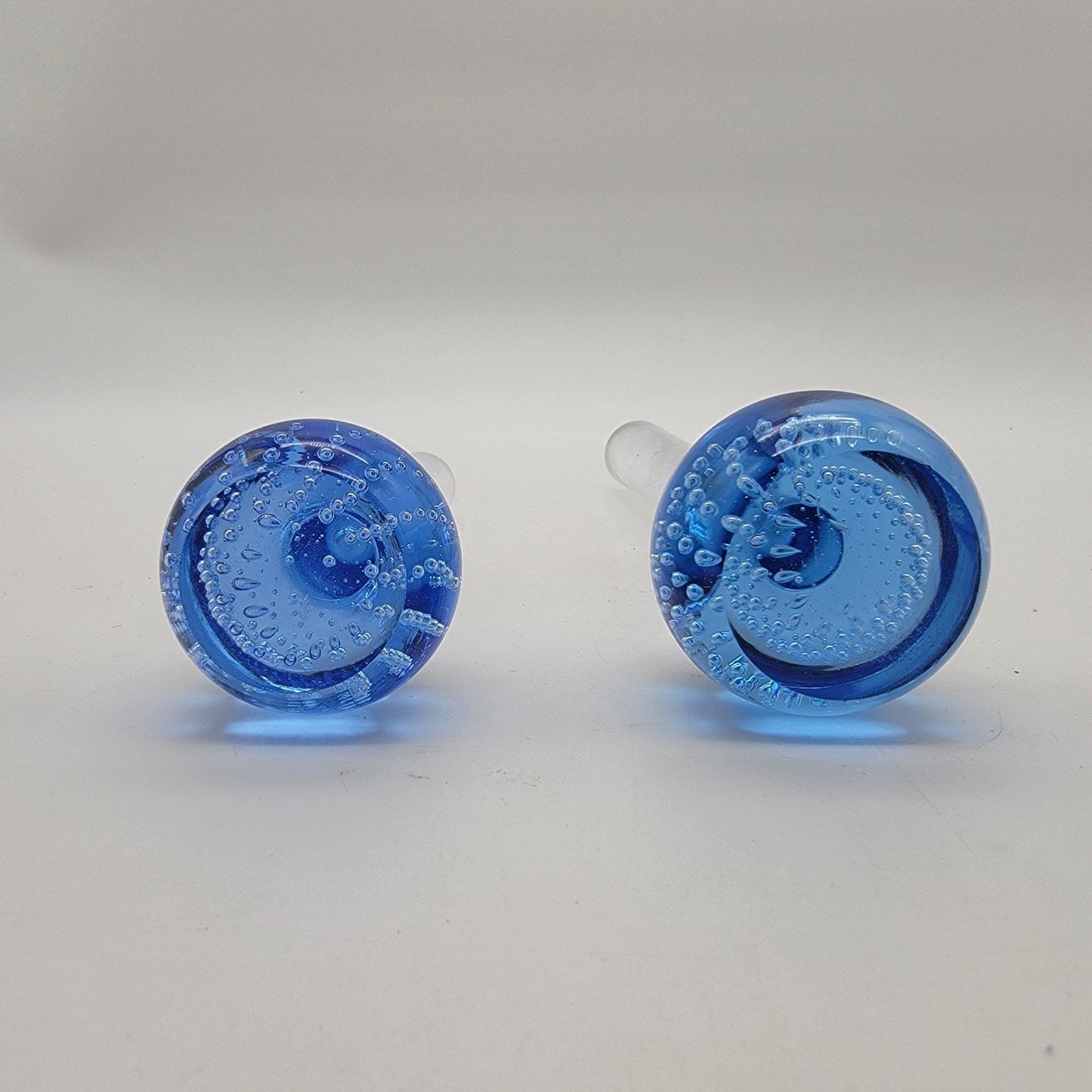 Pair of Kosta Of Sweden Controlled Bubble Blue Glass Vases