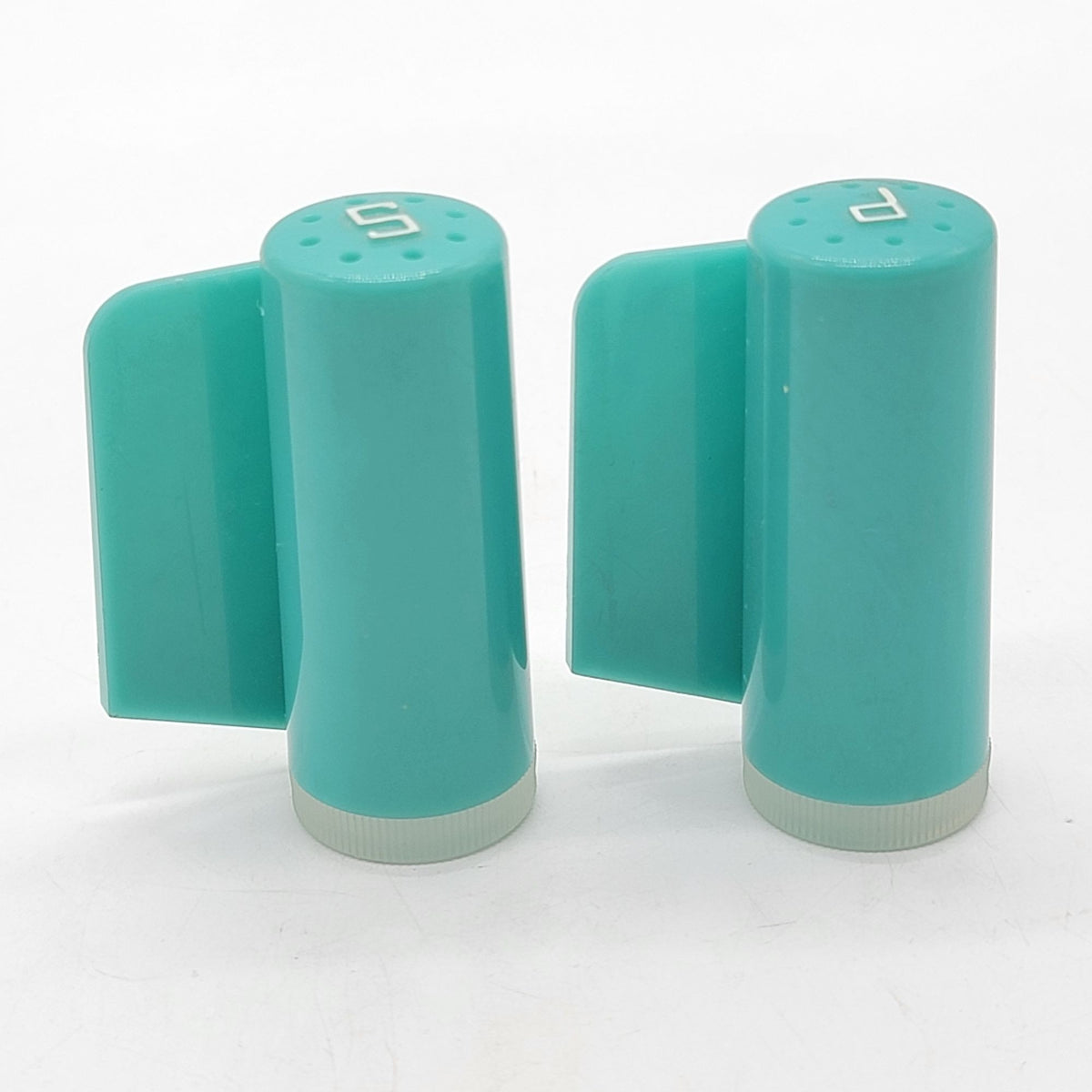 1950s Turquoise Blue Advertising Salt & Pepper Shakers Central Finance Co.