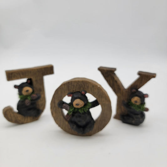 Rustic Woodland Black Bear "JOY" Figurine Set
