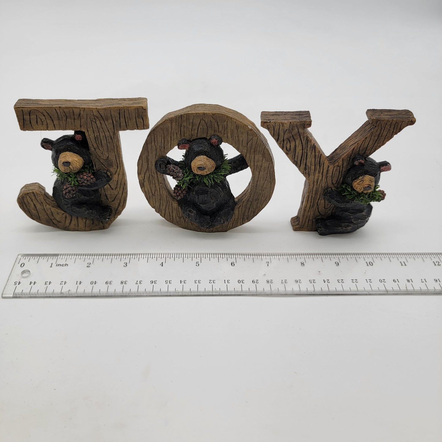 Rustic Woodland Black Bear "JOY" Figurine Set