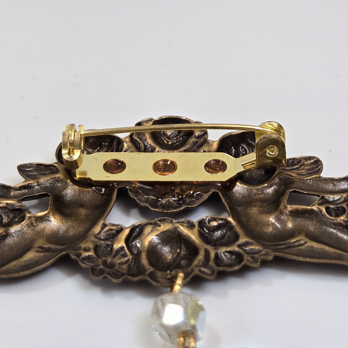 Vintage Cherub Angels Dangle Heart Locket Brooch