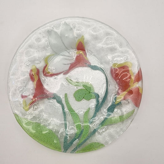 Sydenstricker Fused Glass Plate with Orange Flowers